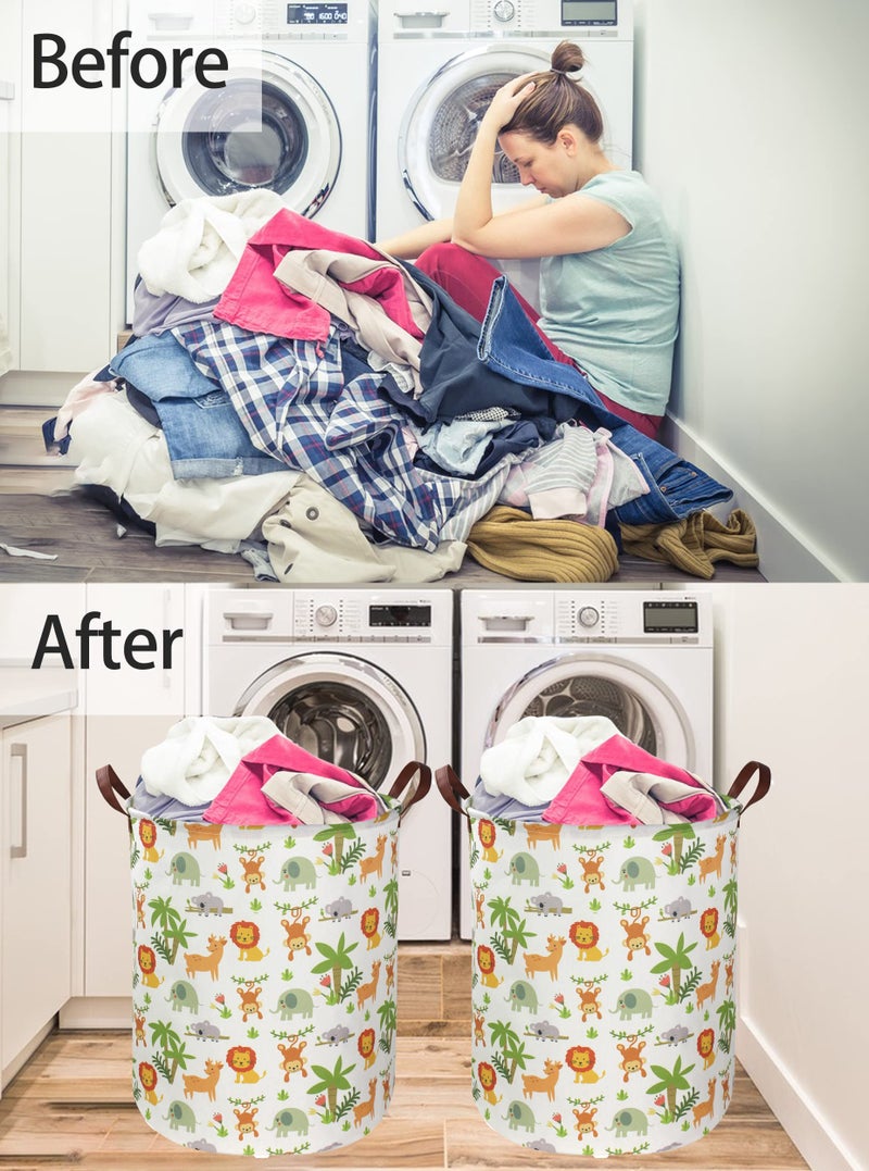 Essme Kids Laundry Hamper,Jungle Laundry Basket Collapsible Greeen Hamper for Kids Room Decor, Animal Hamper,Woodland Storage Basket, Nursery Hamper,Gift Baskets.(Jungle animal) - Image 4